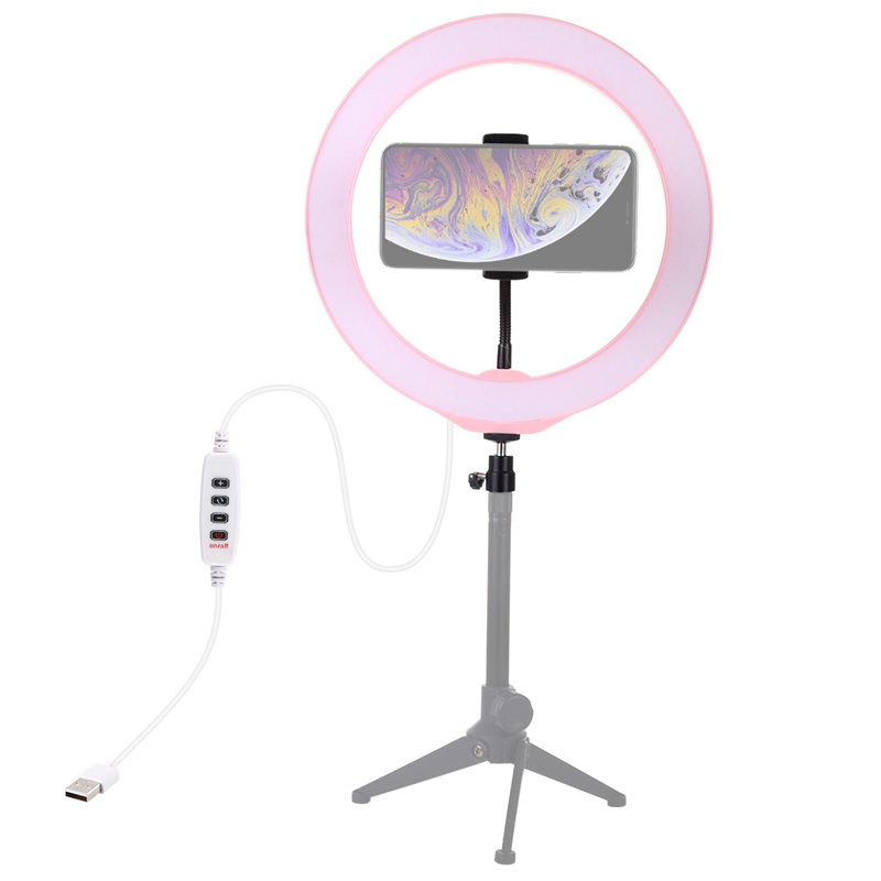 

PULUZ PU397F Pink 10 Inch 3200K-6500K Dimmable LED Video Ring Light with Phone Clip for Selfie Vlog Tik Tok Youtube Live