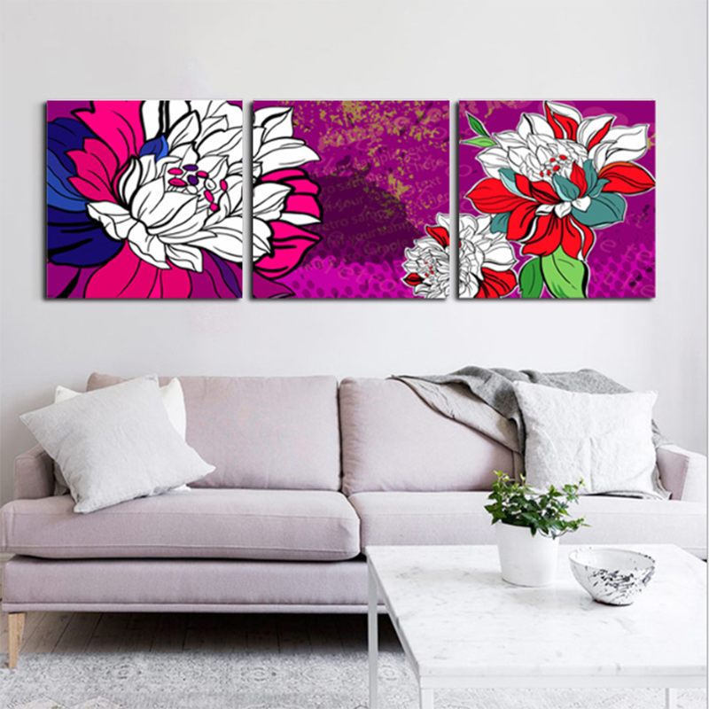 

Miico Hand Painted Three Combination Decorative Paintings Botanic Lotus Wall Art For Home Decoration