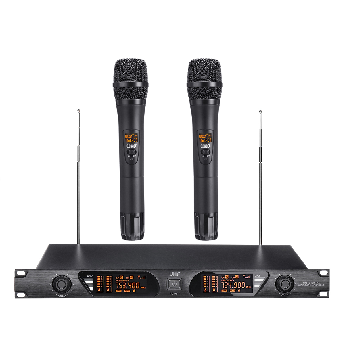 

UHF Wireless Микрофон System W / LCD Дисплей с 2-мя ручными микрофонами для вечеринки Караоке DJ KTV