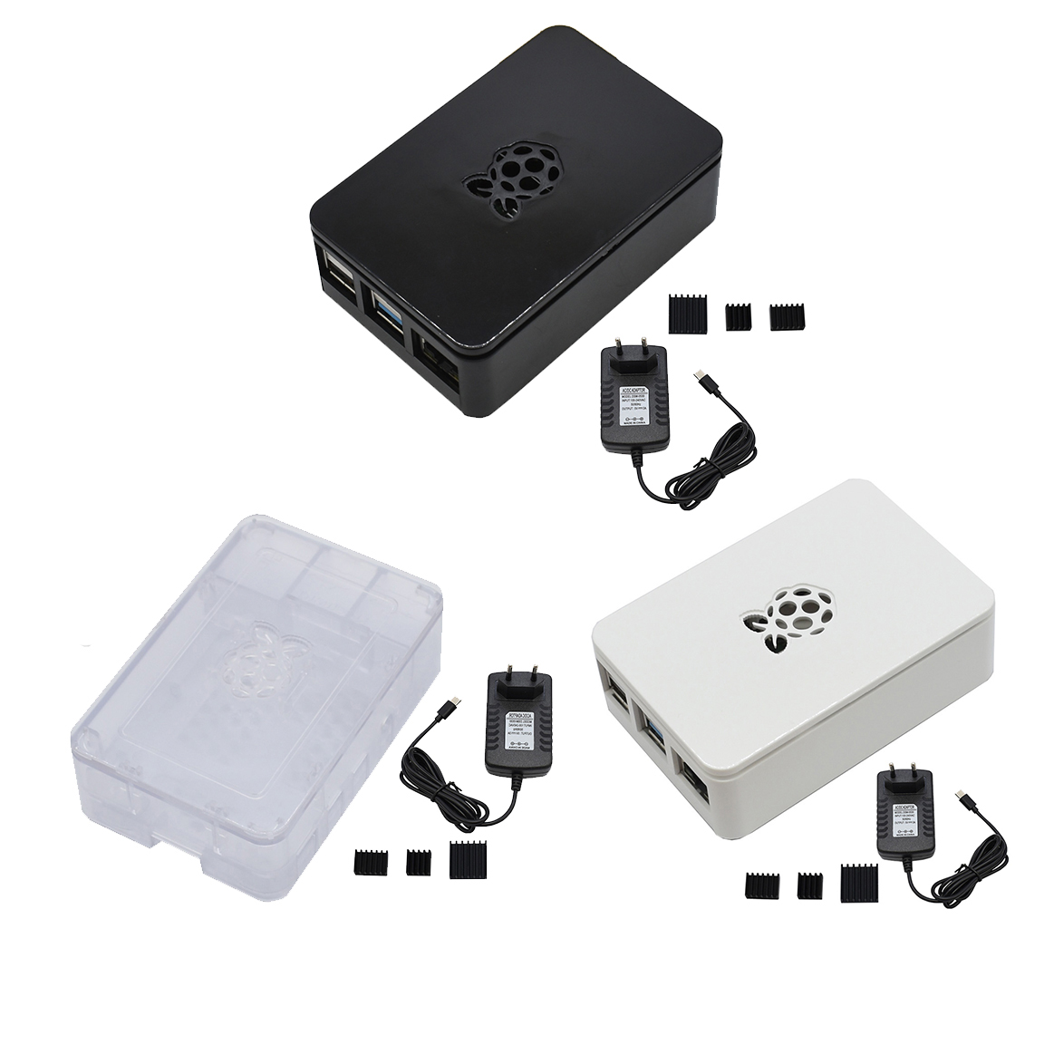 

Updated ABS Enclosure Box V4 Case+5V/3A EU Standard Plug Power Supply+3*Black Heat Sink Set for Raspberry Pi 4
