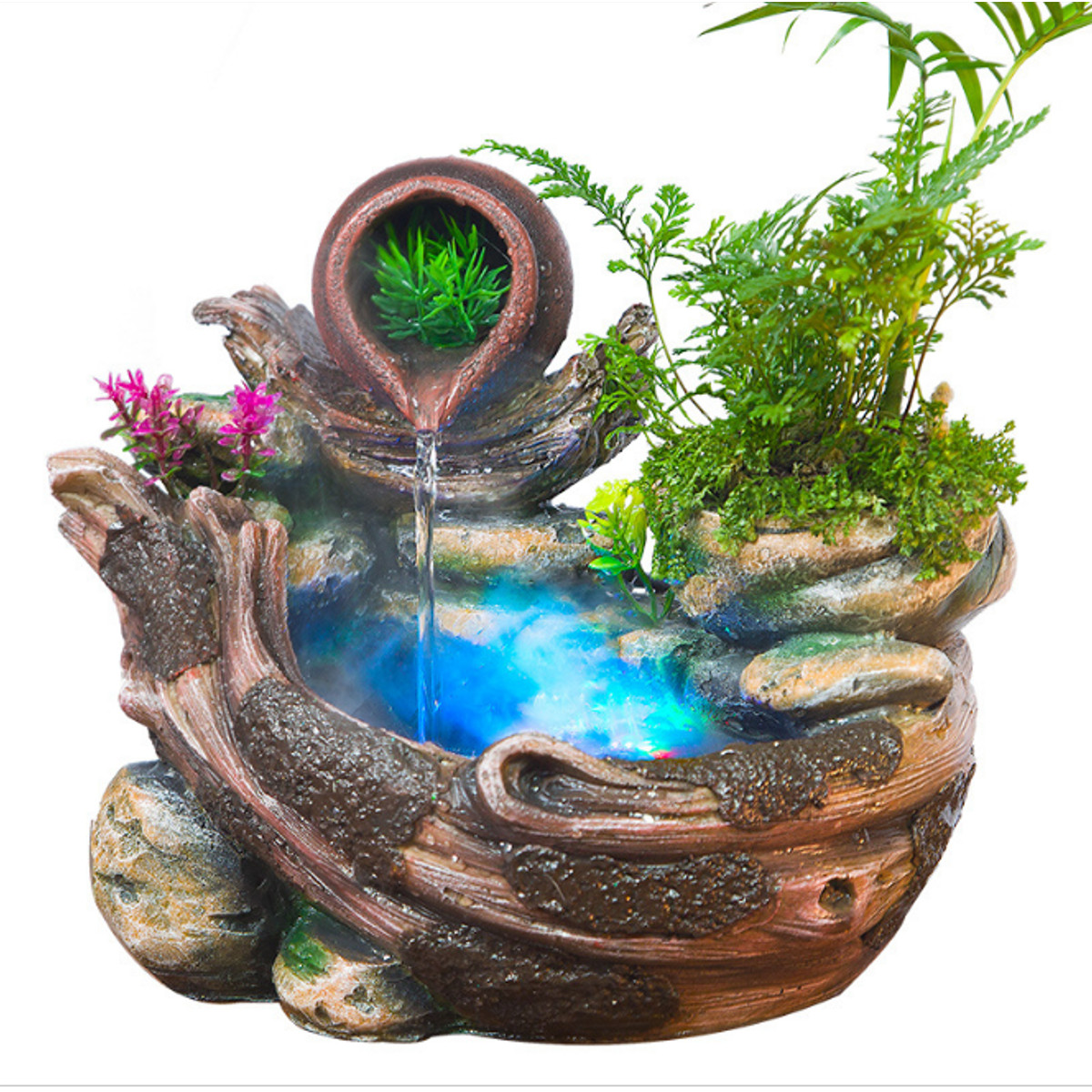 

Resin Rockery Water Fountain LED Lights Atomization Home Office Desktop Decorations