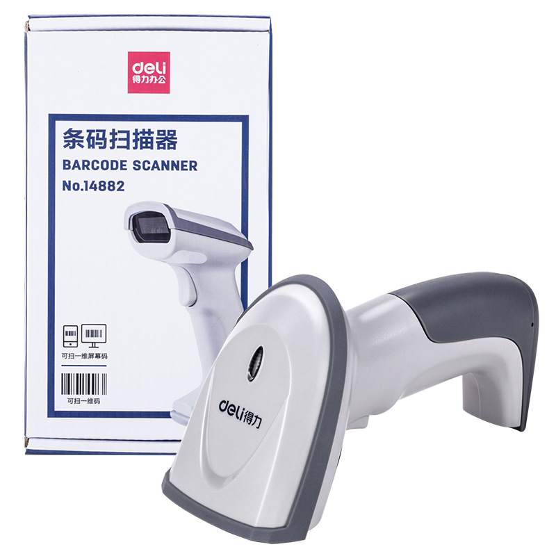 

Deli 14882 Wired Handheld 1D Barcode Scanner USB Connection Red Light Bar Codes Reader Screen Barcodes Scanning Machine