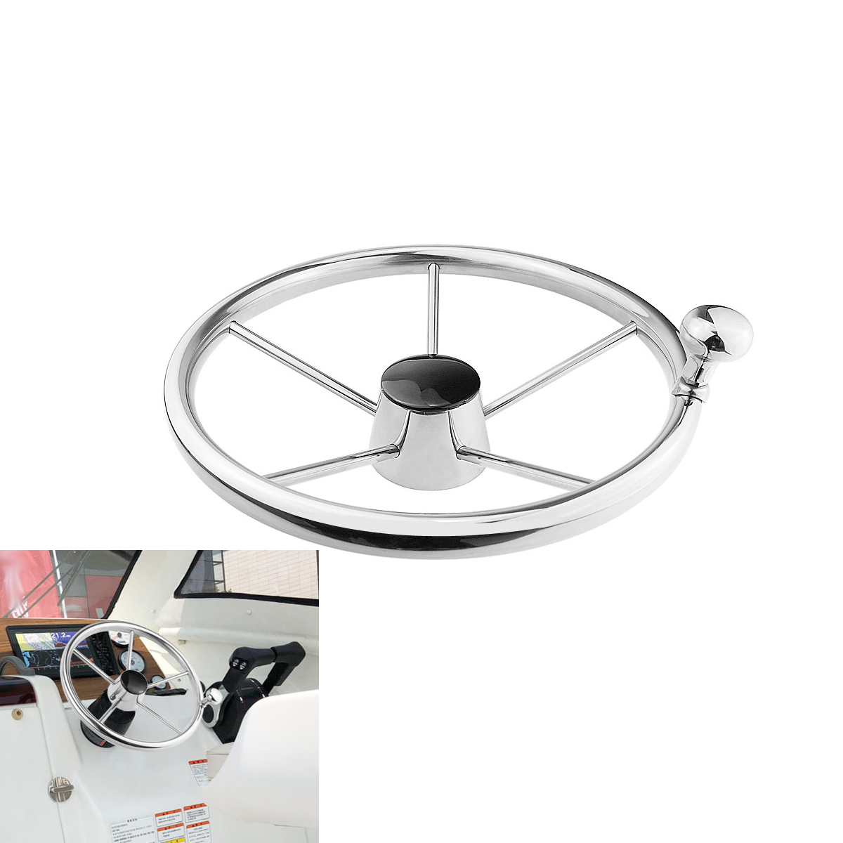 

BSET MATEL 13-1/2'' 342mm Steering Wheel Stainless Steel 316 Marine Grade with Spinner Handle Knob Boat Yacht