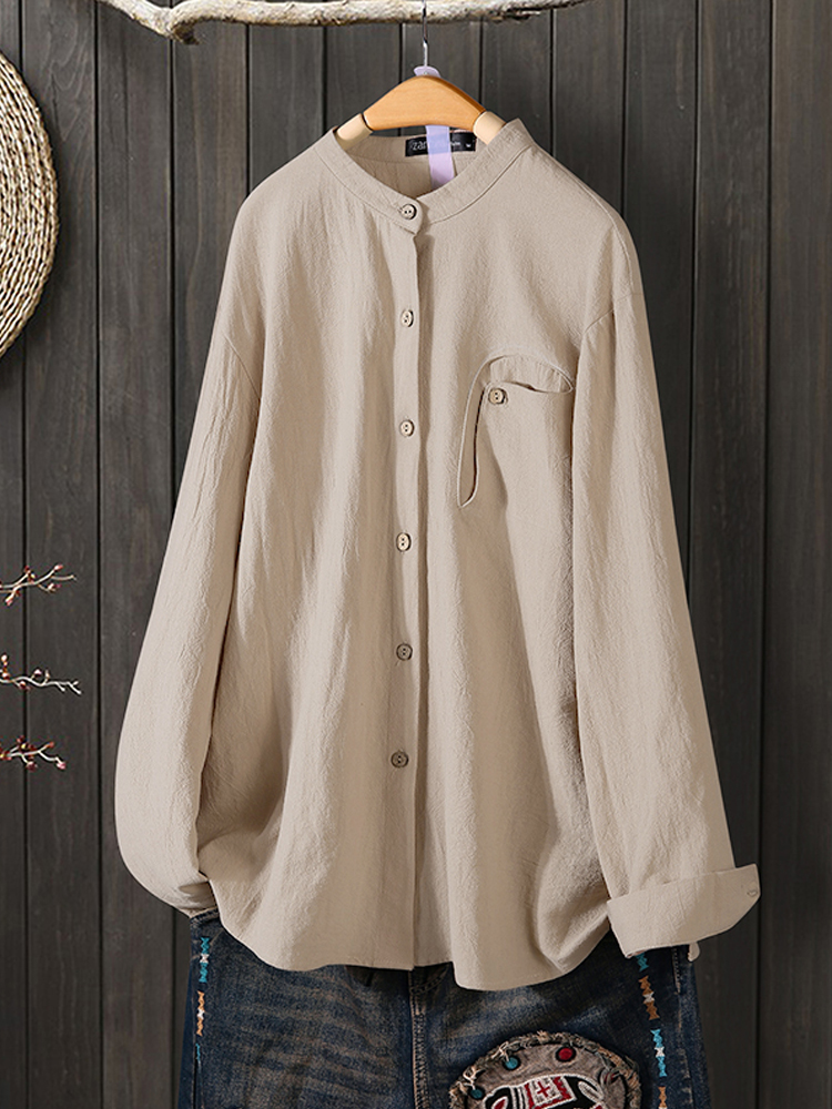 

Long Sleeve Button Solid Causal Blouse