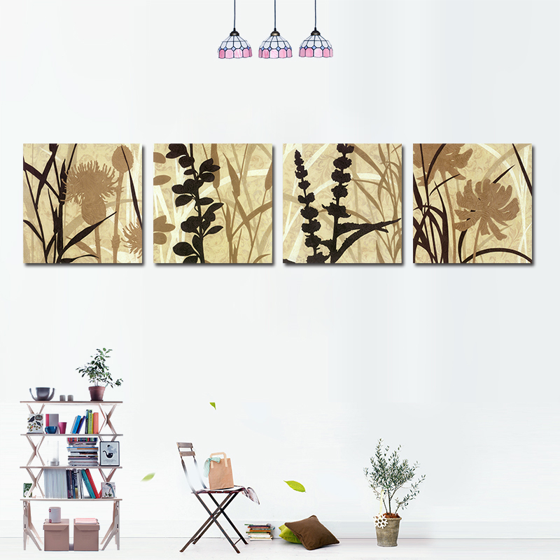 

Miico Hand Painted Four Combination Decorative Paintings Botanic Grass And Flower Wall Art For Home Decoration