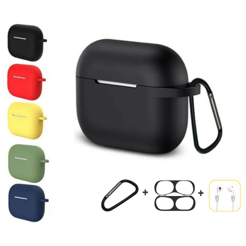 

Bakeey 4 in 1 Silicone Shockproof Anti-drop Earphone Storage Case with keychain + Anti-lost Strap + Dust-proof Metal Pro