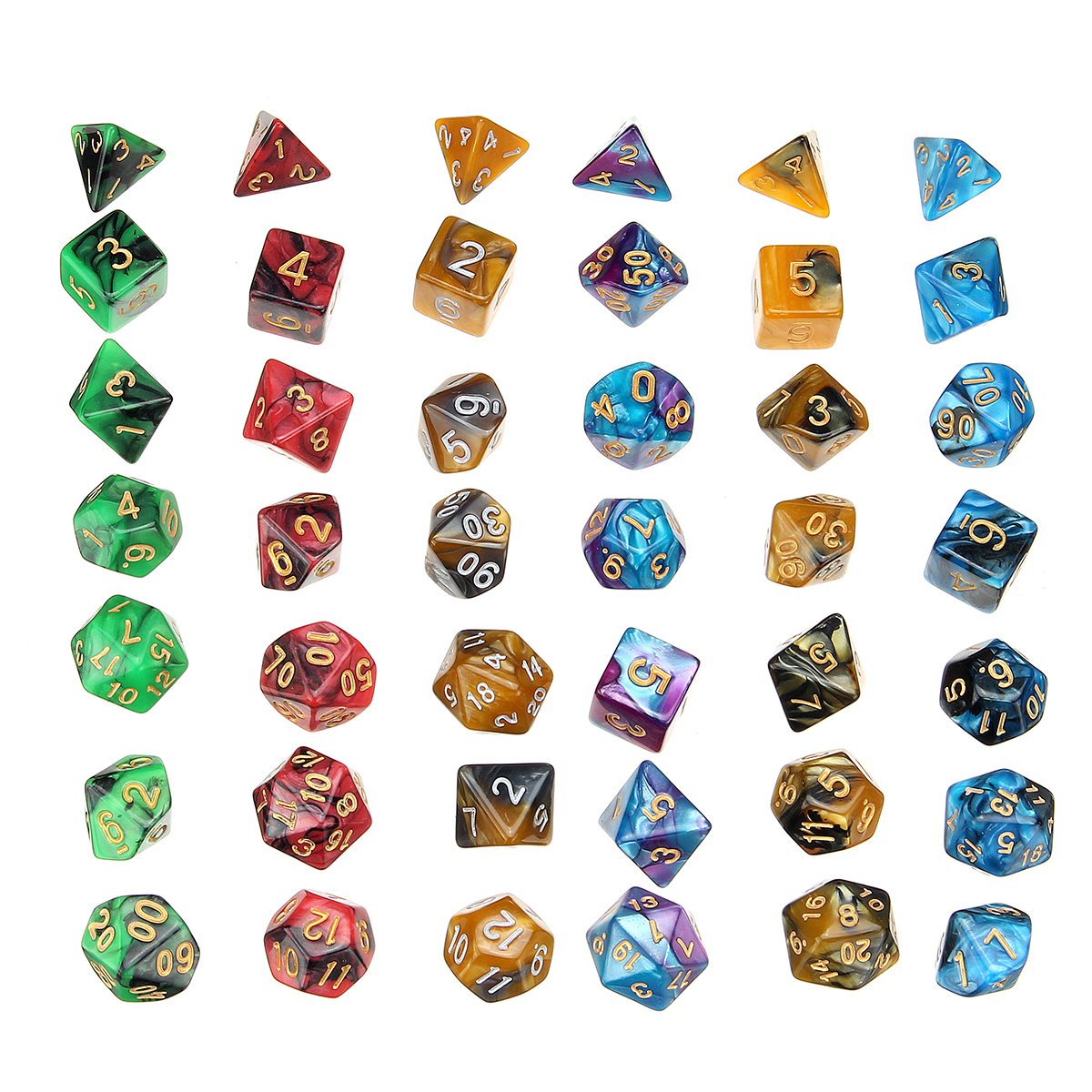 

42шт акриловые многогранные кубики набор ролевая игра игра в кости гаджет для подземелий драконов D20 D12 D10 D8 D6 D4 и