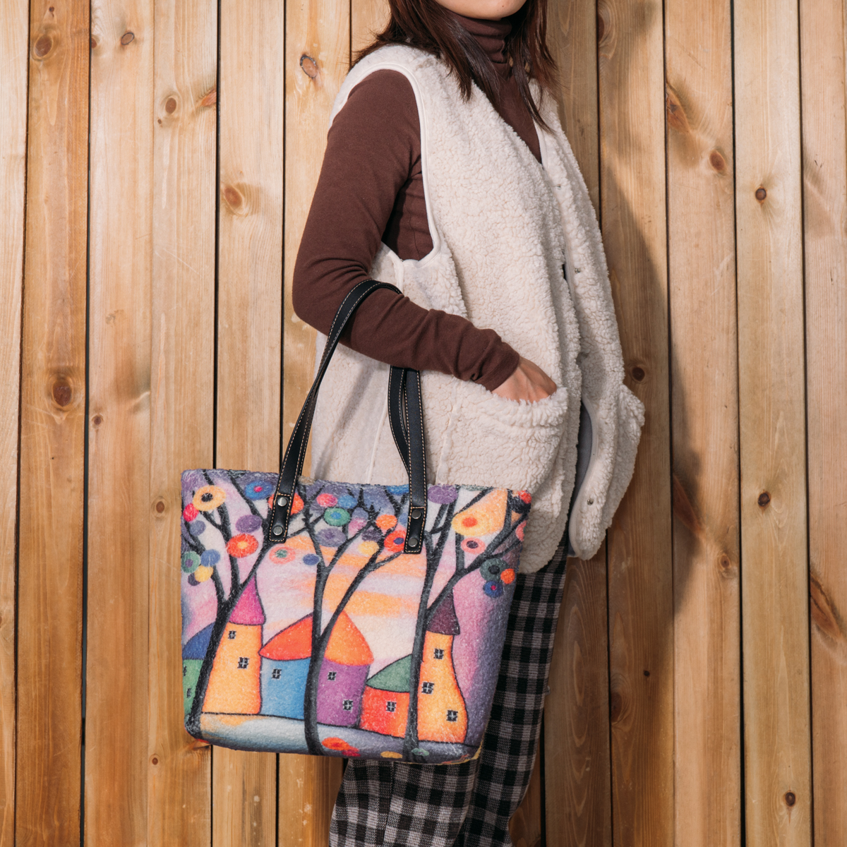

Women Colorful DIY Lamb Hair Bag Tote Bag Shoulder Bag