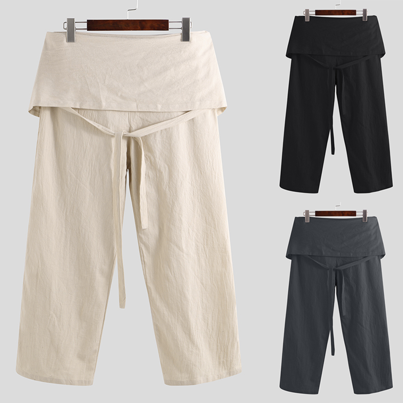 

Men Womens Baggy Cotton Thai Fisherman Wrap Pants Full Length Wide Leg Trousers