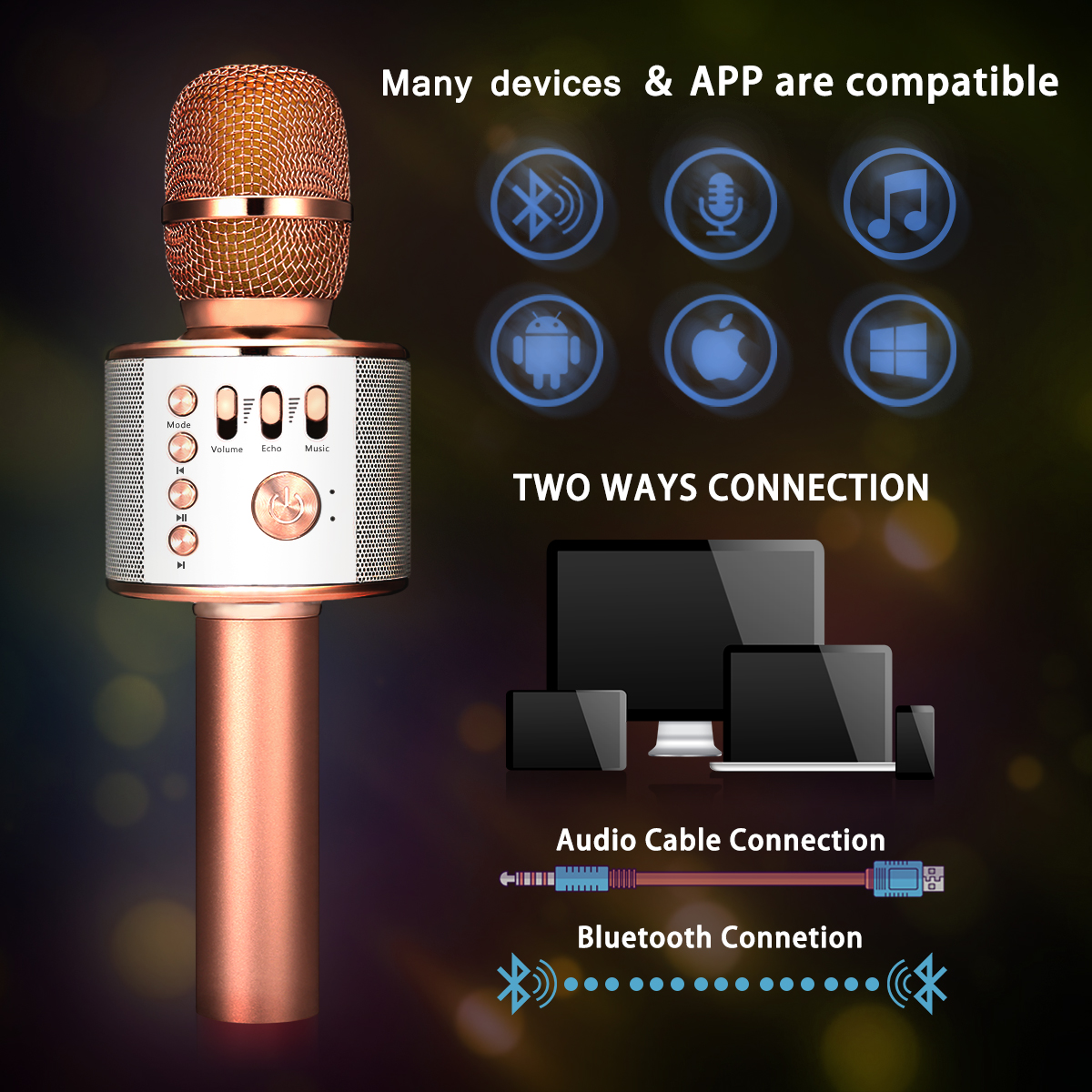 3-in-1 Wireless Karaoke Microphone Built in bluetooth 4.1 Speaker for