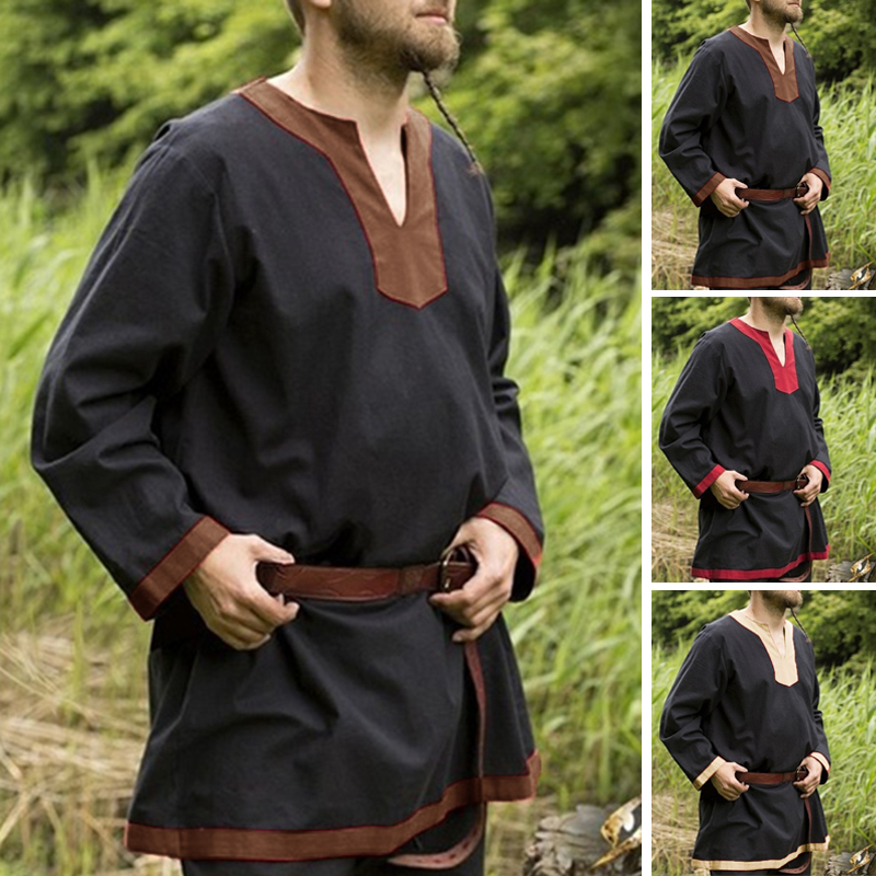 

Mens Medieval Knight Fancy Tunic Tops Halloween Cosplay Costume T shirt Tops US
