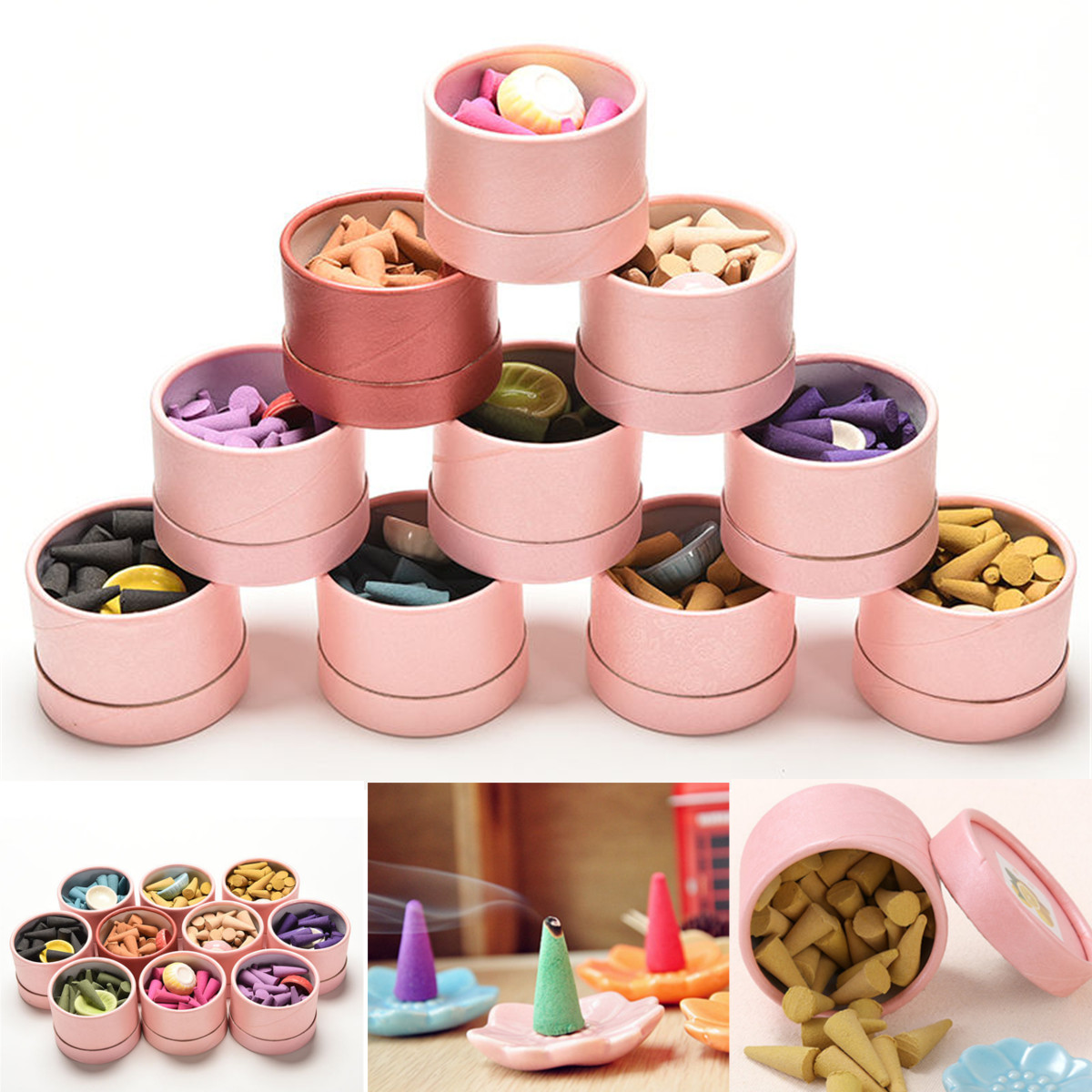 

40Pcs/Box Natural Aroma Reflux Smoke Tower Cone Bullet Backflow Hollow Floral Incense Cones