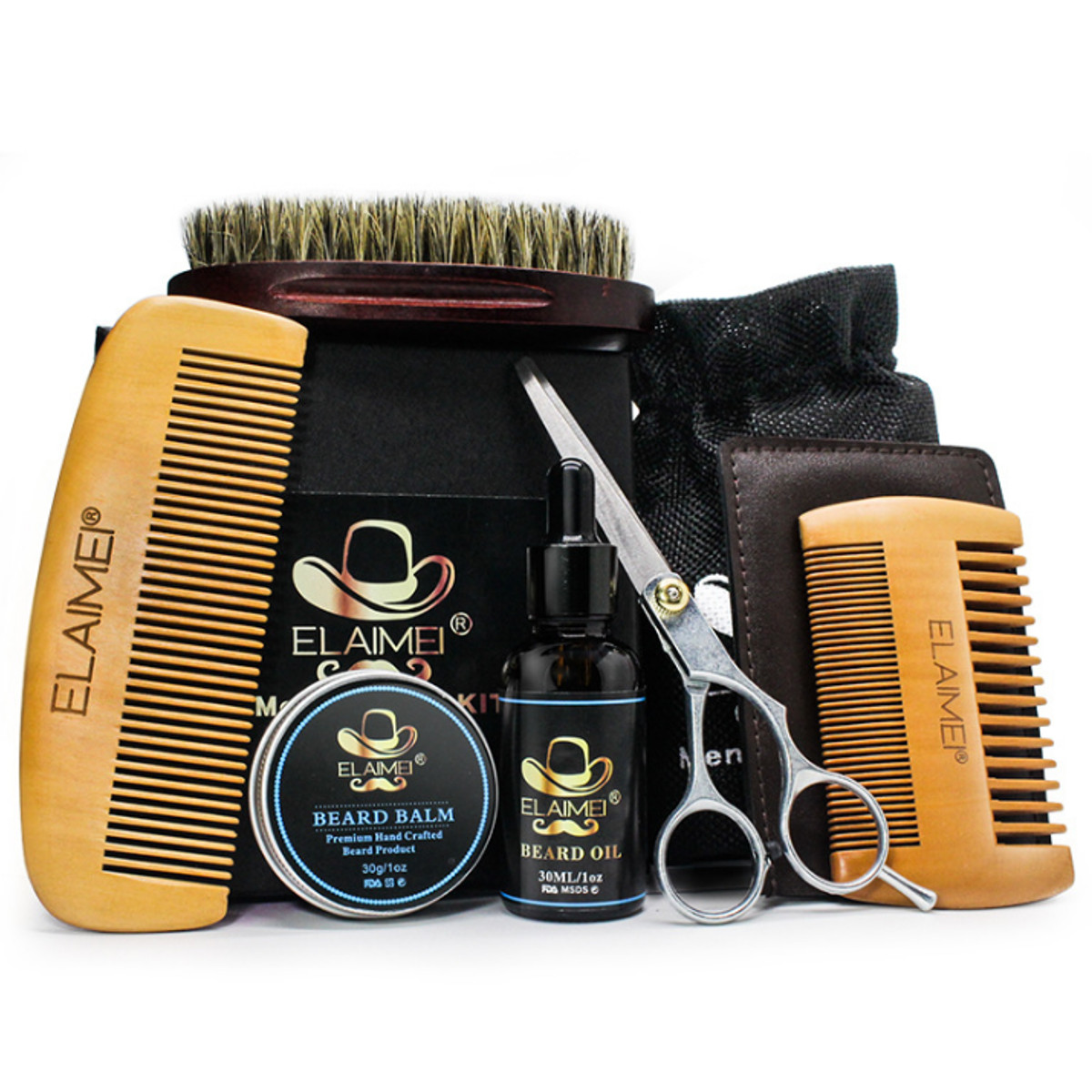 

Beard Grooming Trimming Kit for Men 7-in-1 Beard Care Kit Beard Scissors Comb Brush Beard Oil Balm Grooming Beard Comb T