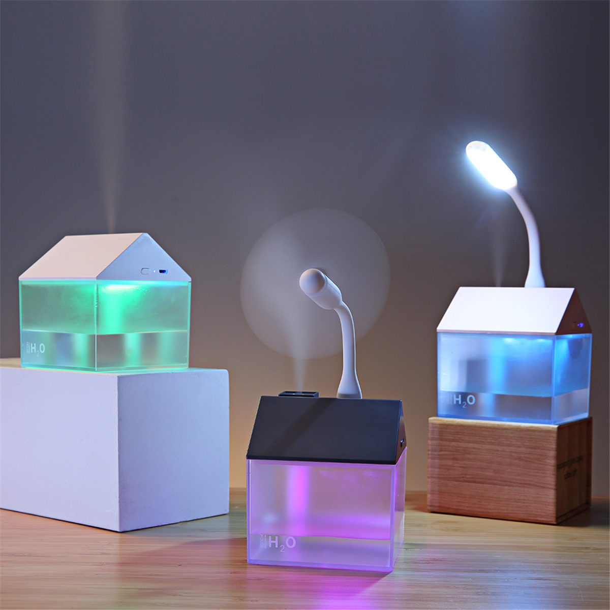 

3 In 1 Mini USB House Humidifier Fan Night Light 3 Color Home Office Air Purifier