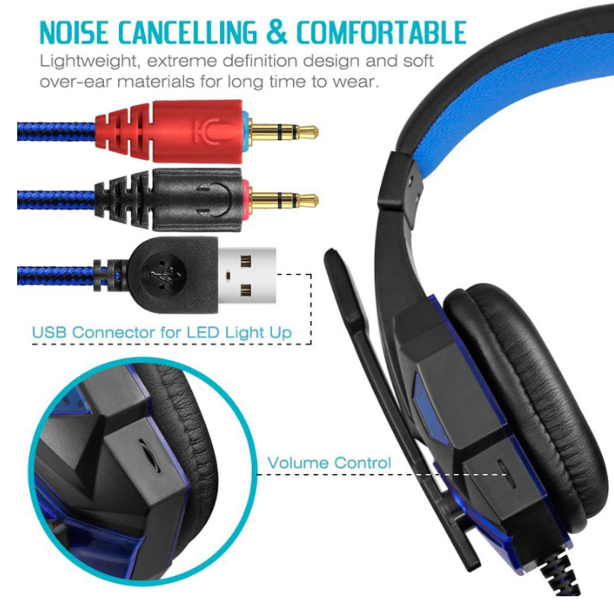 3.5mm USB Wired Gaming Headband Headphone with LED Light Surround Stereo Headset for XBOX PS4 Game Console Computer 11