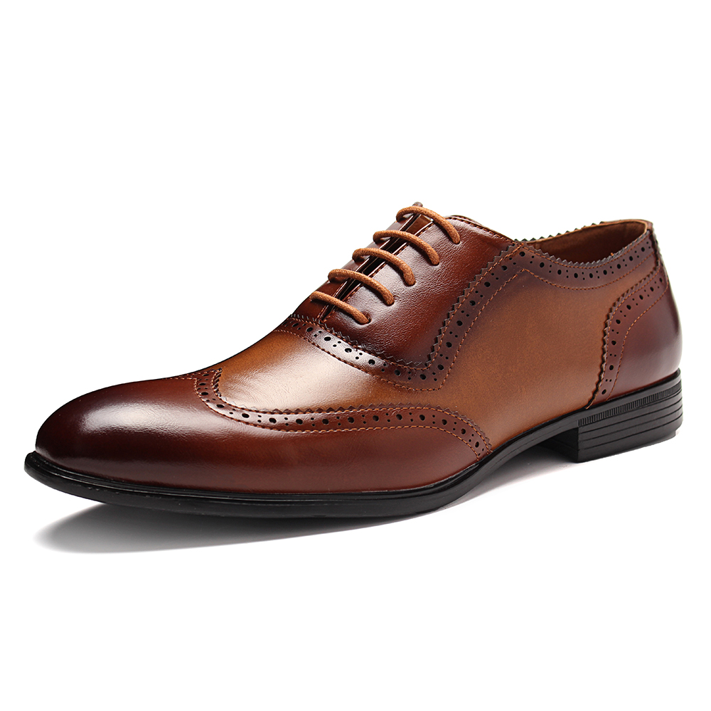 

Brogue Carved Spicing Leather Pointed Toe Business Oxfords