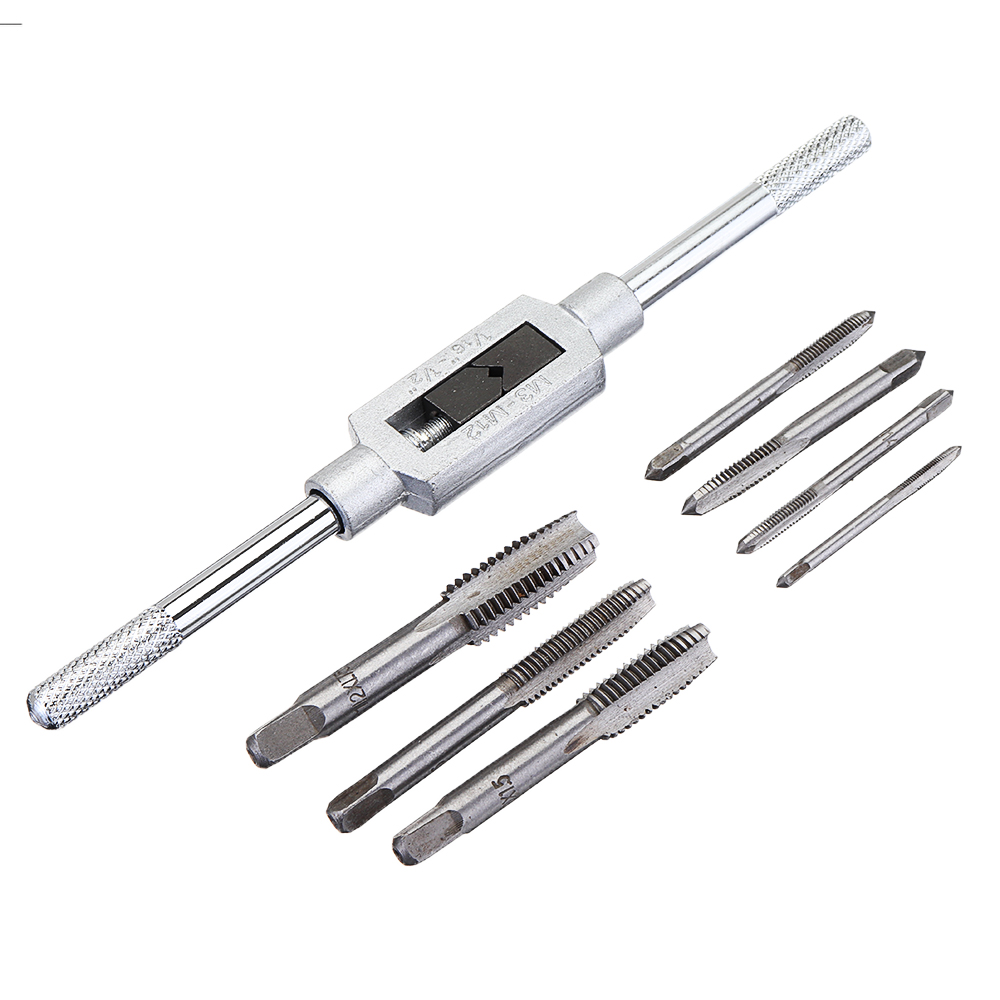 

Drillpro M3-M12 Adjustable Tap Wrench with 7pcs M3-M12 Screw Thread Hand Tap Set
