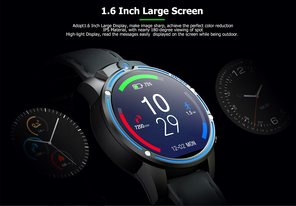 Kospet Vision 1.6' LTPS Crystal Display 3G+32G 5.0MP Front-facing Dual Camera 4G-LTE Video Call 800mAh Google Play Leather Strap Smart Watch Phone 9
