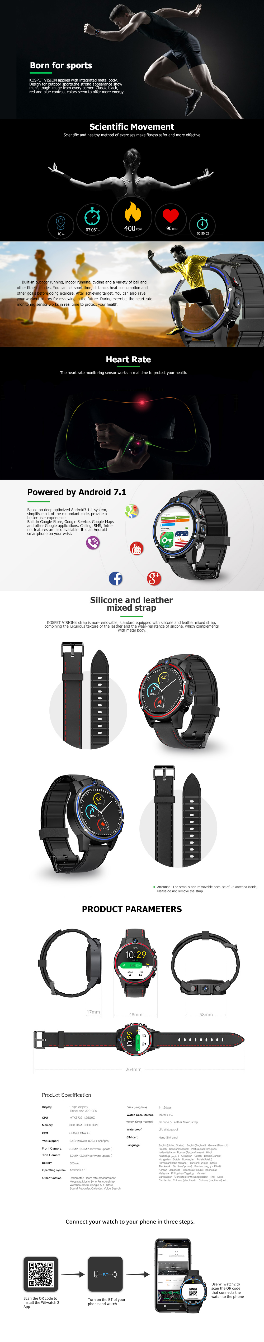 Kospet Vision 1.6' LTPS Crystal Display 3G+32G 5.0MP Front-facing Dual Camera 4G-LTE Video Call 800mAh Google Play Leather Strap Smart Watch Phone 28
