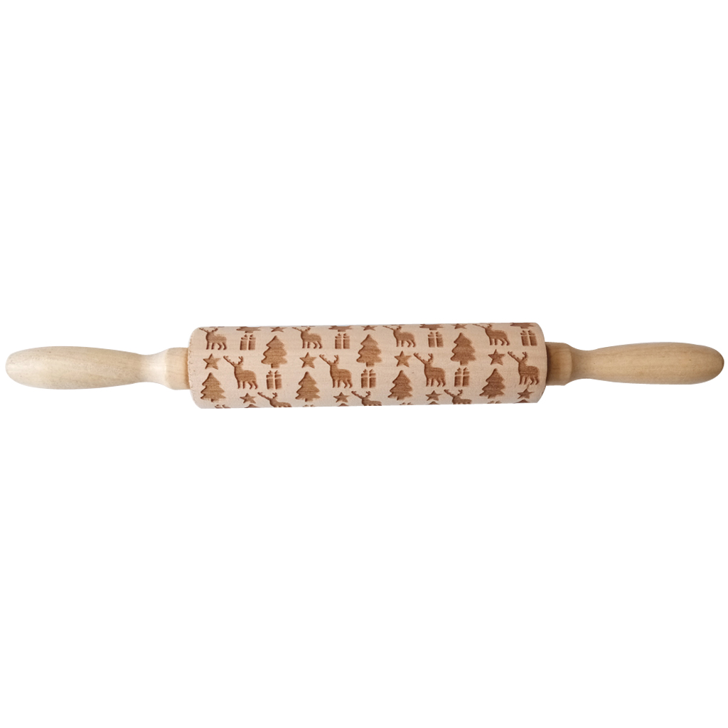 

Loskii JM01674 Wooden Christmas Embossed Rolling Pin Dough Stick Baking Pastry Tool New Year Christmas Decoration