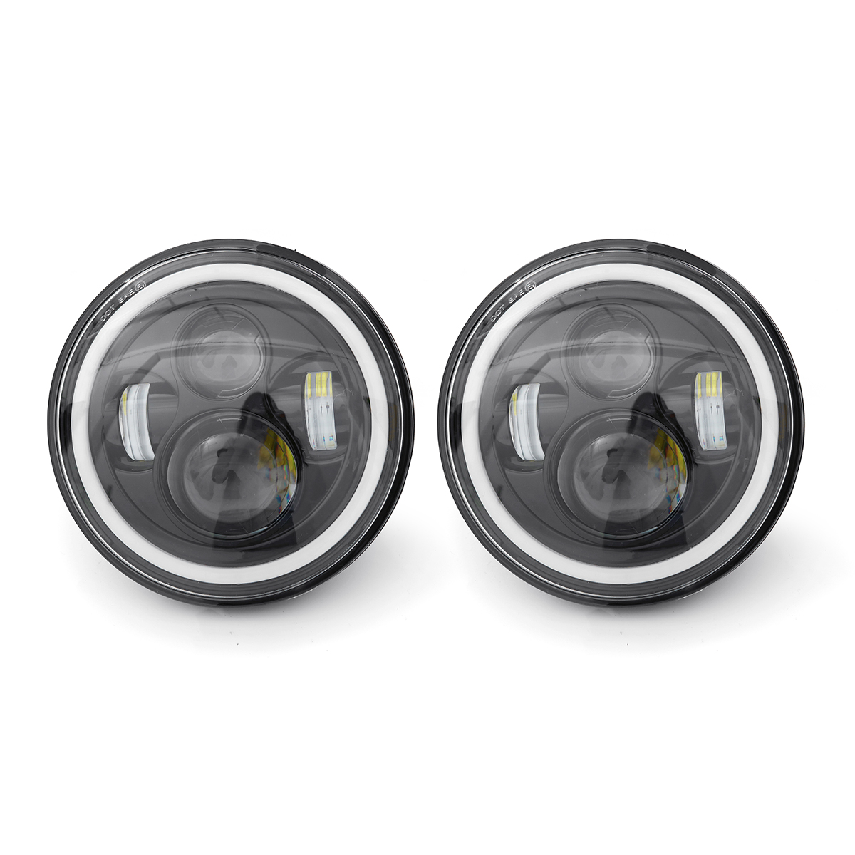 

2pcs 7" Inch LED Headlights White/Yellow Light Beam Halo Angle Eye For Jeep Wrangler JK TJ LJ