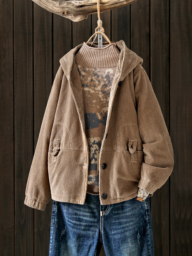 

Corduroy Solid Color Long Sleeve Causal Coats