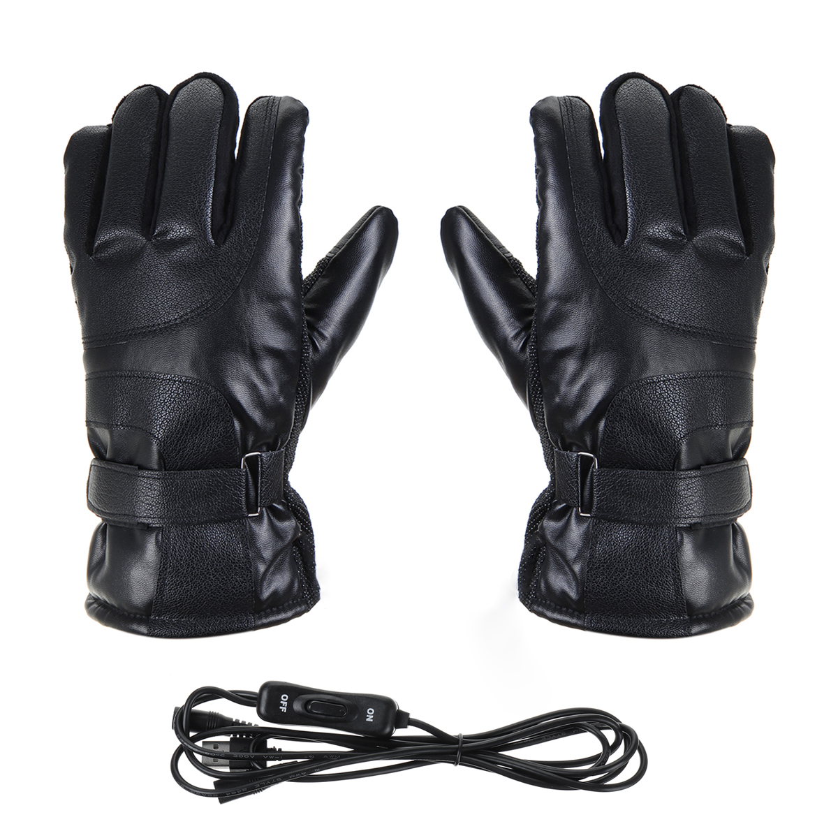 

USB Electric Heated Gloves Leather Waterproof Thermal Winter Warmer MTB Motorcycle Black