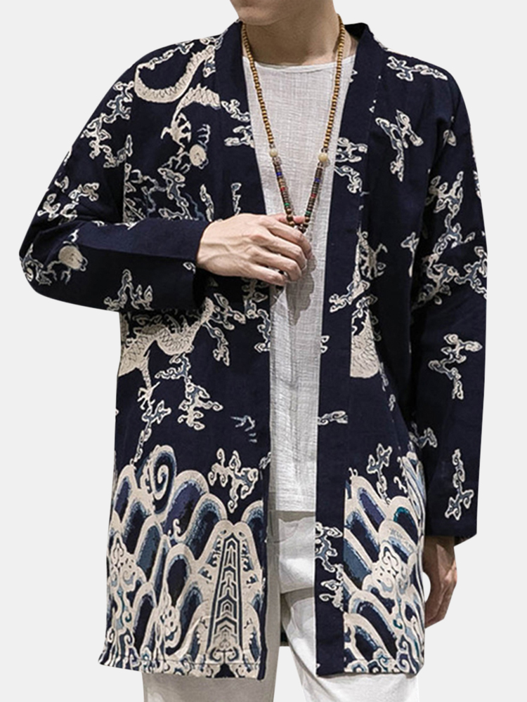 

Cotton Linen Kimono Loose Printed Cardigans