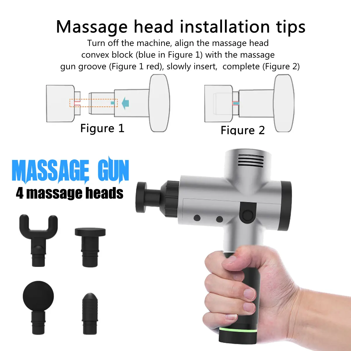 12.6V 2000mAh Massage G un 4 Head 3 Gear Electric Massager Quiet Technology Professional Deep Tissue Massager for Muscle Tension Relief