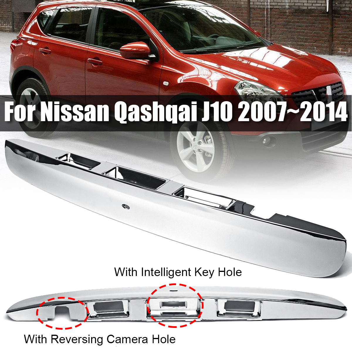 Viviance Rear Tailgate Boot Car Exterior Tail Door Handle with/without Key Camera Hole Cover for Nissan Qashqai J10 JJ10 07-15 without Key Camera Hole & Moonlight Silver 