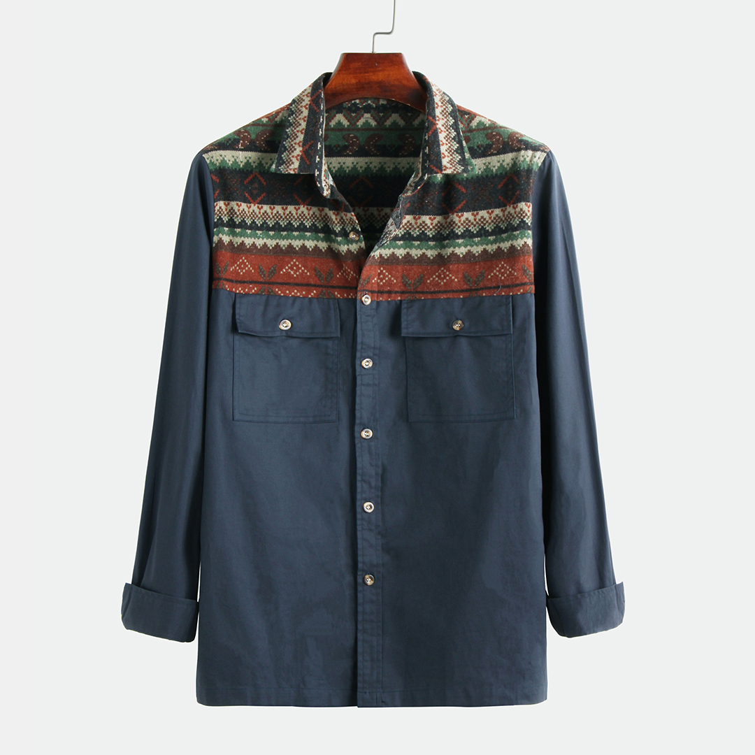 

Banggood Design Men 100% Cotton Ethnic Pattern Patchwork Dual Pockets Vintage Shirts
