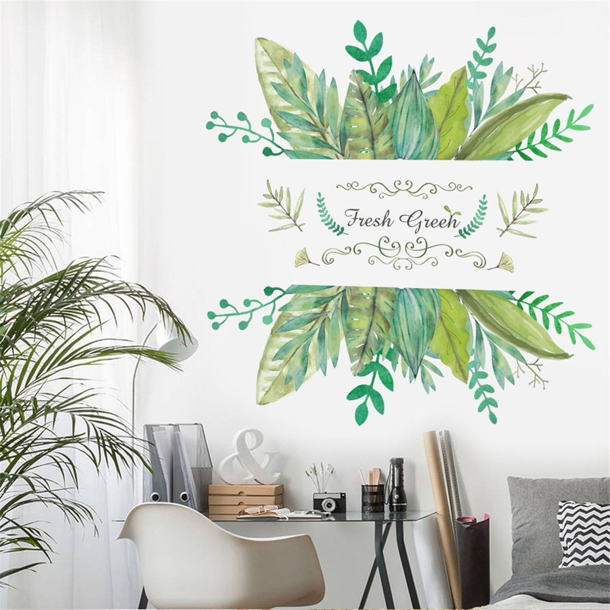 

70x50cm Green Leaves PVC Wall Sticker Mural Room Background Decor DIY Art Decal