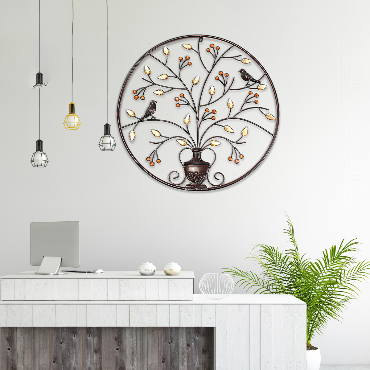24.4'' Tree of Life Hanging Wall Metal Art Round Hanging Sculpture Home Decor US 