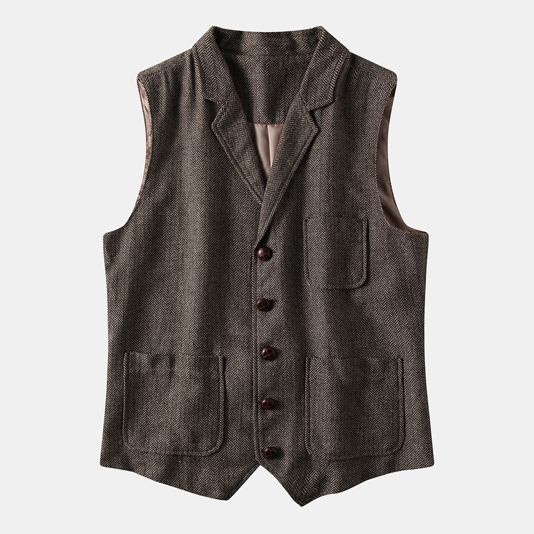 

Mens Thick Vintage Pockets Buttons Stand Collar Vest