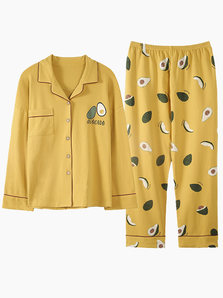 

Long Sleeve Cotton Button-Down Print Pajama Set