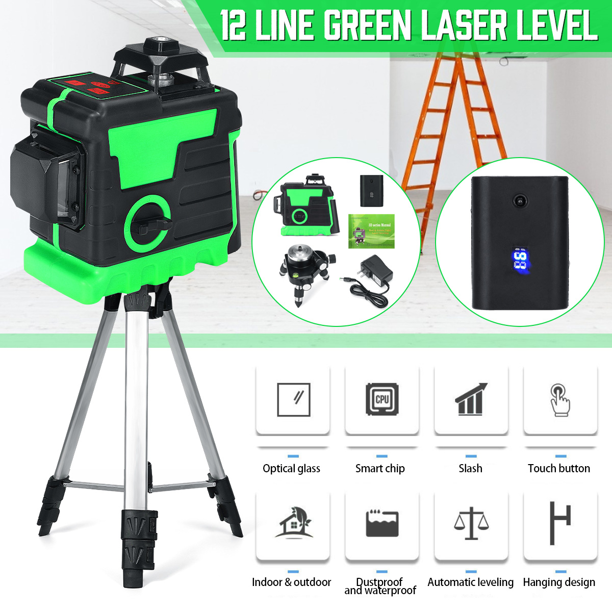 3D 12 Cross Line Laser Line Laser Spirit Level Automatic Self Leveling 8