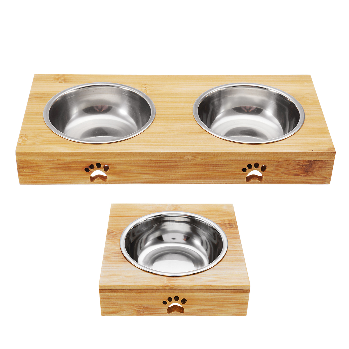 

Non Slip Double Bowls Pet Dog Cat Puppy Food Water Bowl Feeder Feeding Dish Wood