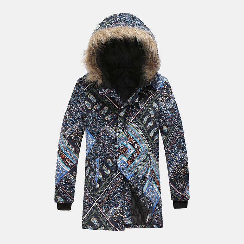 

Mens Ethnic Colorful Printing Hooded Buttons Breasted Coats