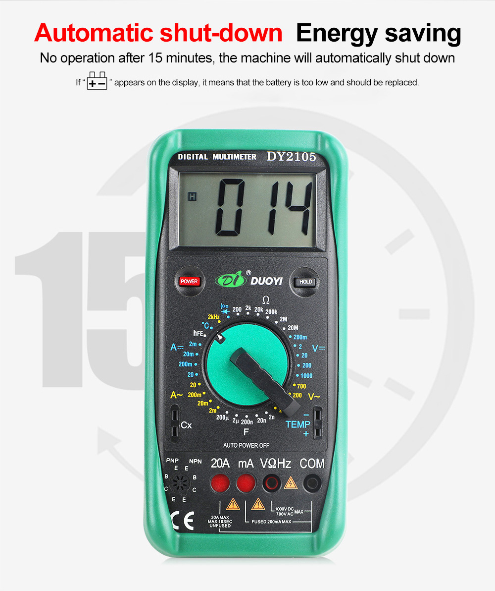 DUOYI DY2105 Multifunction Digital Multimeter Multimetro Transistor Capacitor Temperature And Frequency Measurement