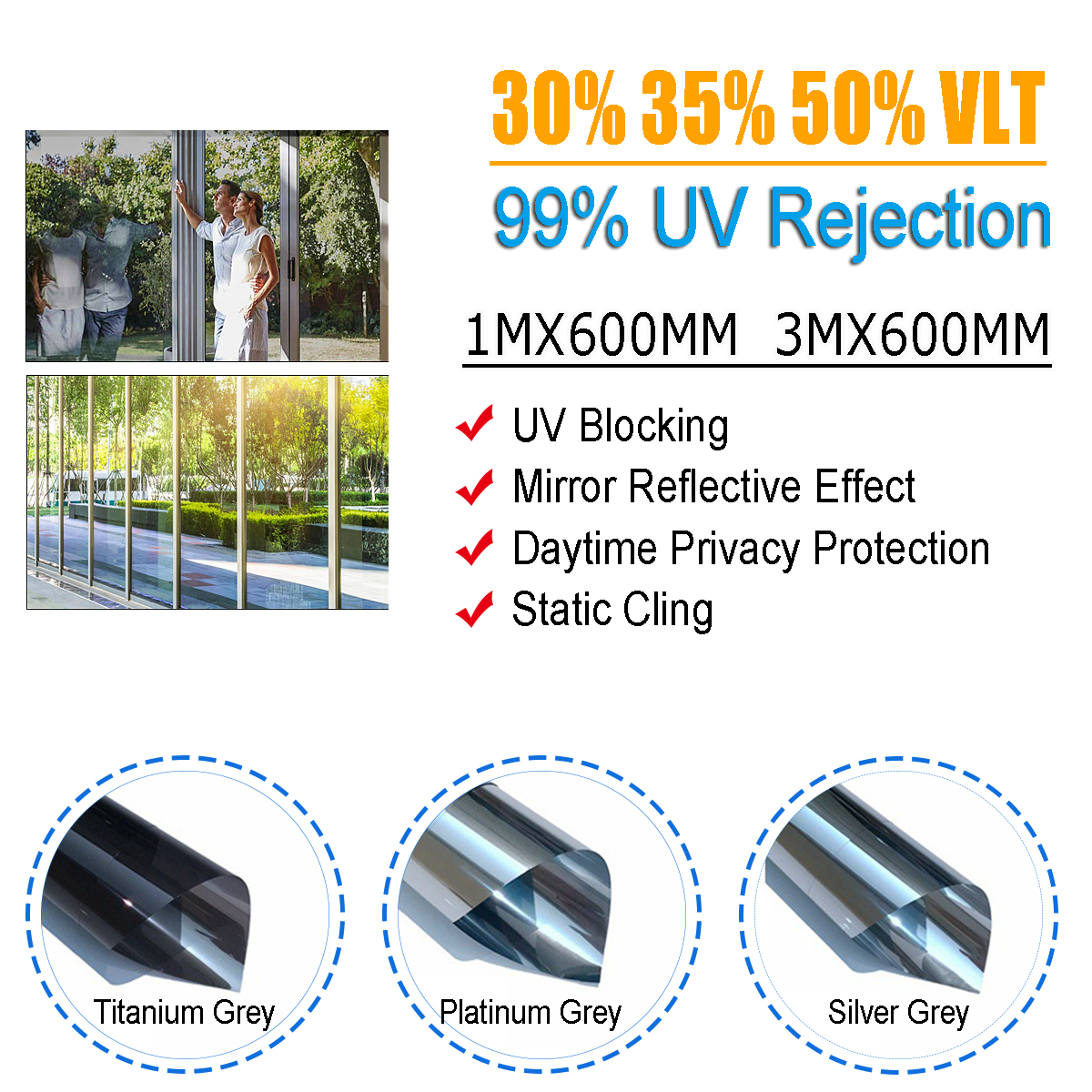 1M/3M Glass Window Film Heat-insulating Film Building Sunscreen Glass Tint Film UV Heat Reflective Sticker Protector 