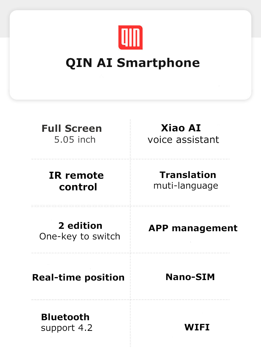 QIN Full Screen Phone 4G Network With Wifi 5.05 inch 2100mAh Andriod 9.0 SC9832E Quad Core Feature Phone from Xiaomi youpin 17