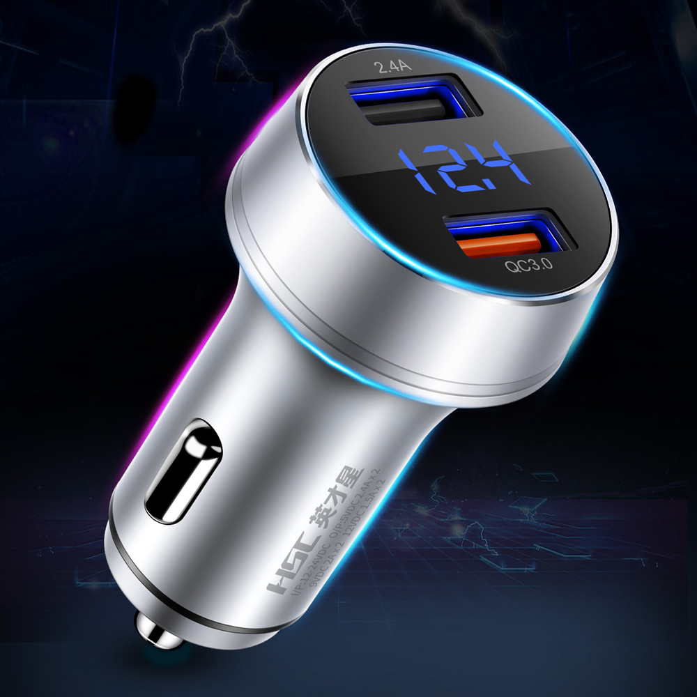 

Bakeey QC3.0 3A Dual Port Fast Charging Digital display Car Charger With Point Pressure Monitoring For iPhone X XS MI8 M