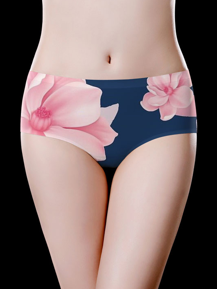 

Navy Floral Printed Plus Size Seamless Comfy Briefs