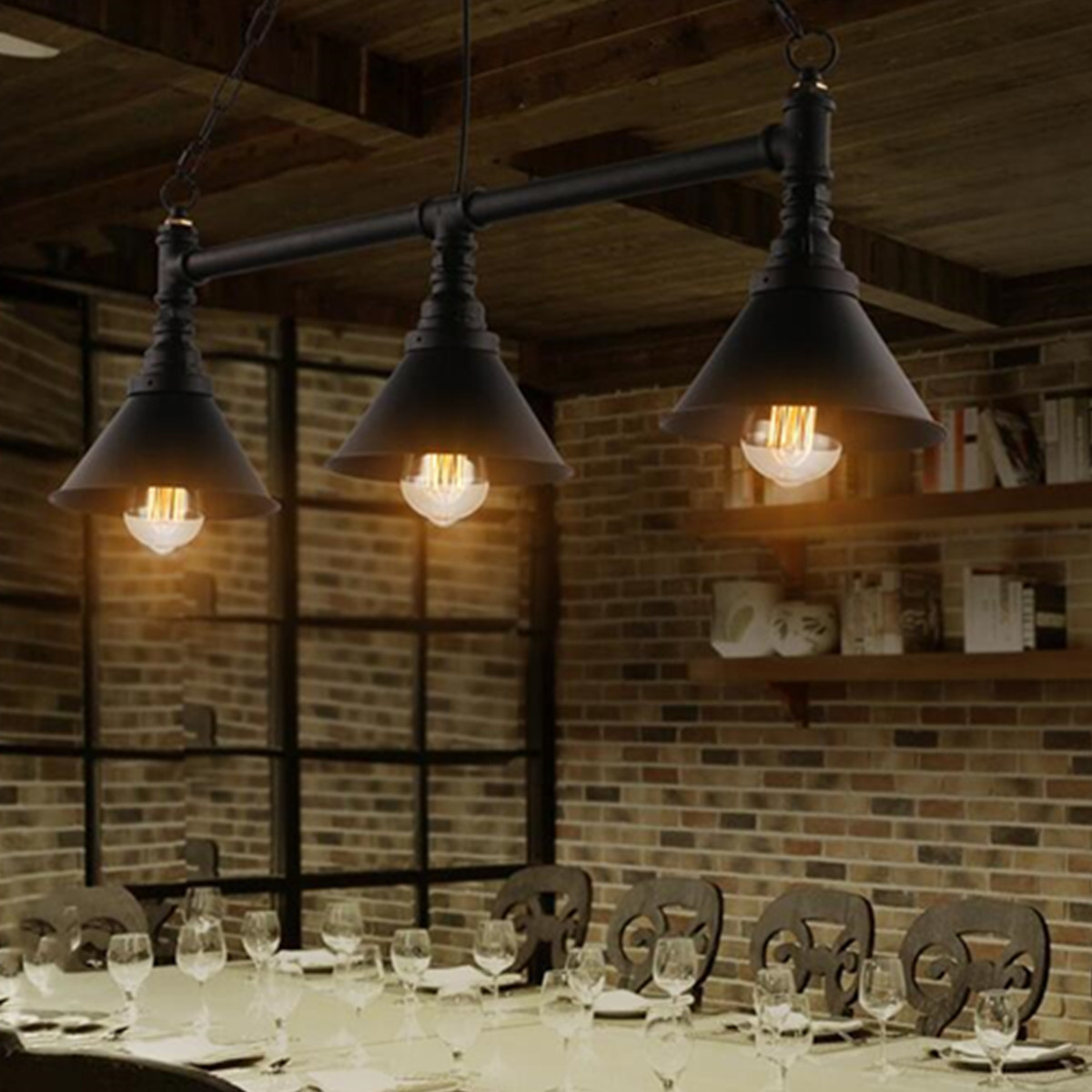 

Vintage Industrial Iron 3 Head E27 Hanging Ceiling Light Fitting Pendant Lamp AC85-260V