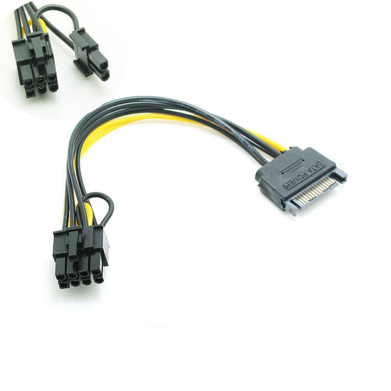 

20cm 15Pin SATA Male to 8Pin Female Power Cable PCI-E Graphics Card SATA Splitter Cable