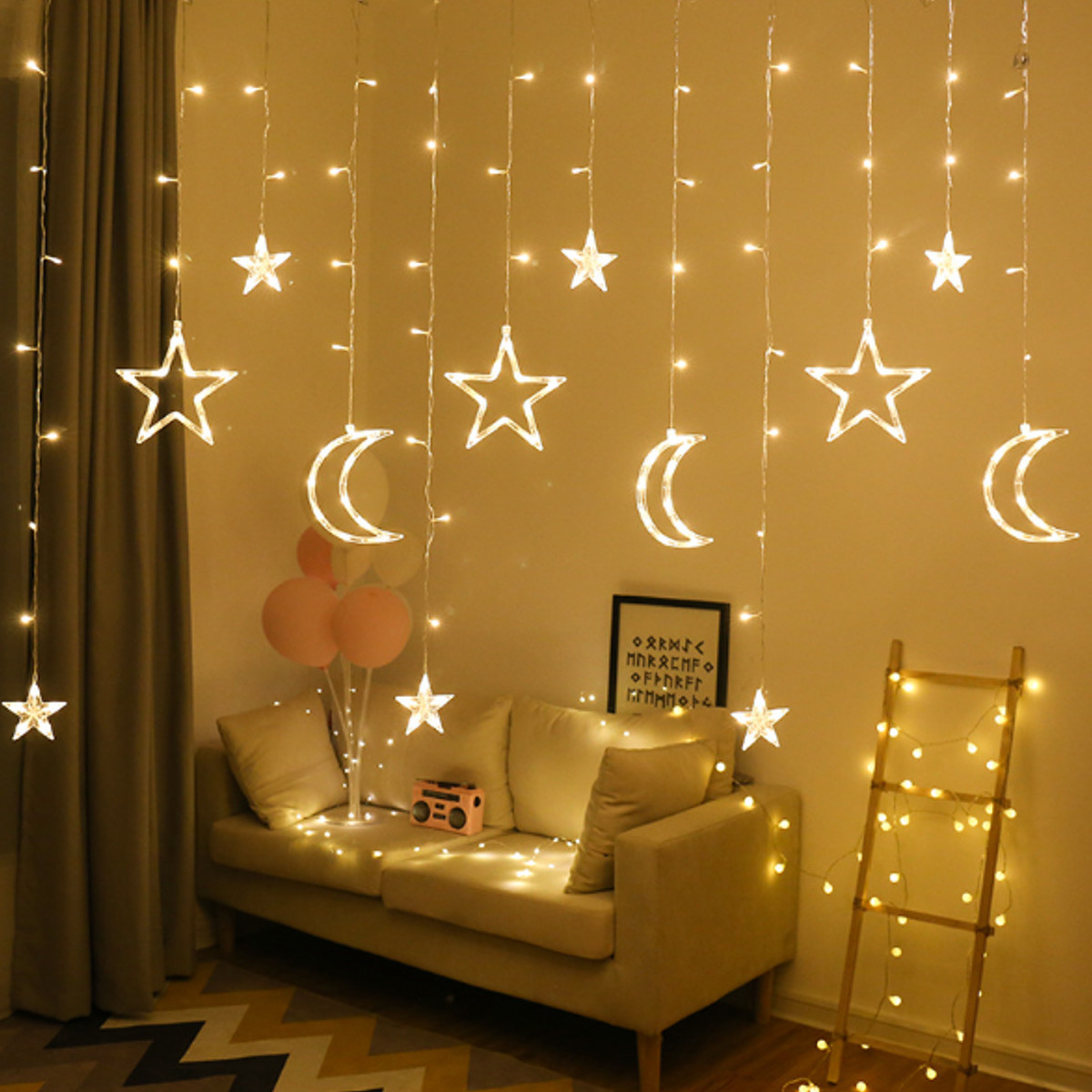 

2.5M 3.5M USB Plug In LED Moon Star Curtain Fairy Ins Christmas String Light Bedroom Romantic Decor