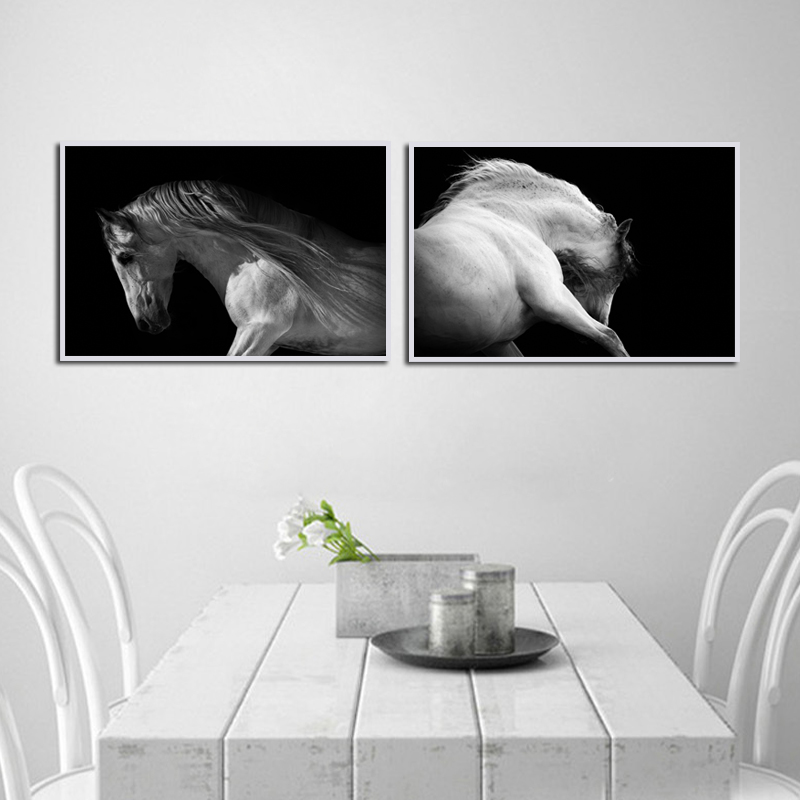 

Miico LKKK Hand Painted Combination Decorative Paintings Black And White Horse Wall Art For Home Decoration