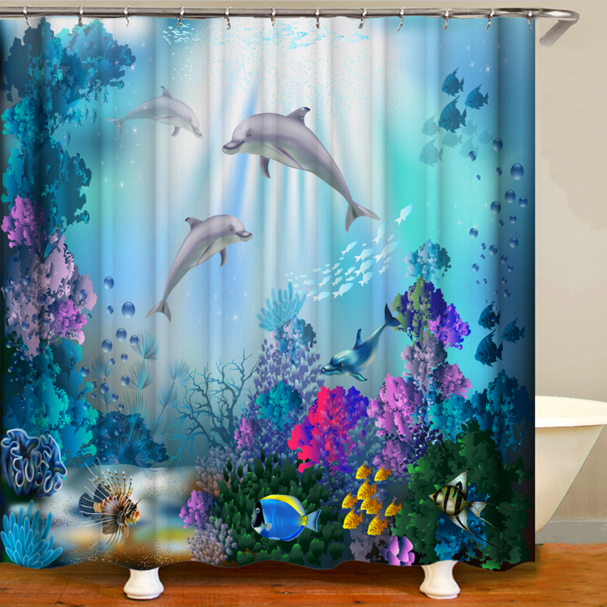 1 3 4 Pcs Sea Style Dolphin Waterproof Shower Curtain Set Toilet Cover Mat Ebay