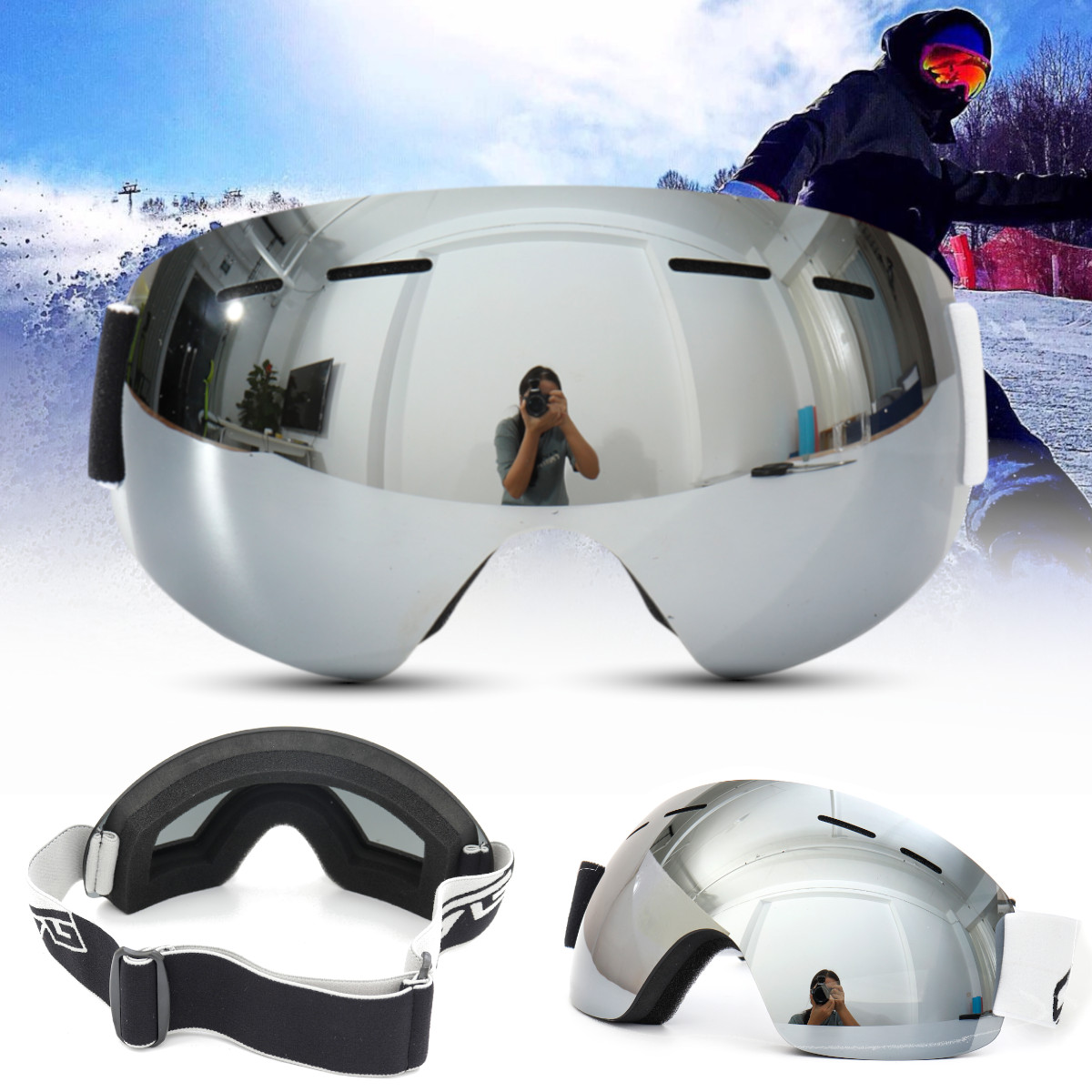 

Mens Womens Ski Snowboard Goggles Unisex Anti Fog UV