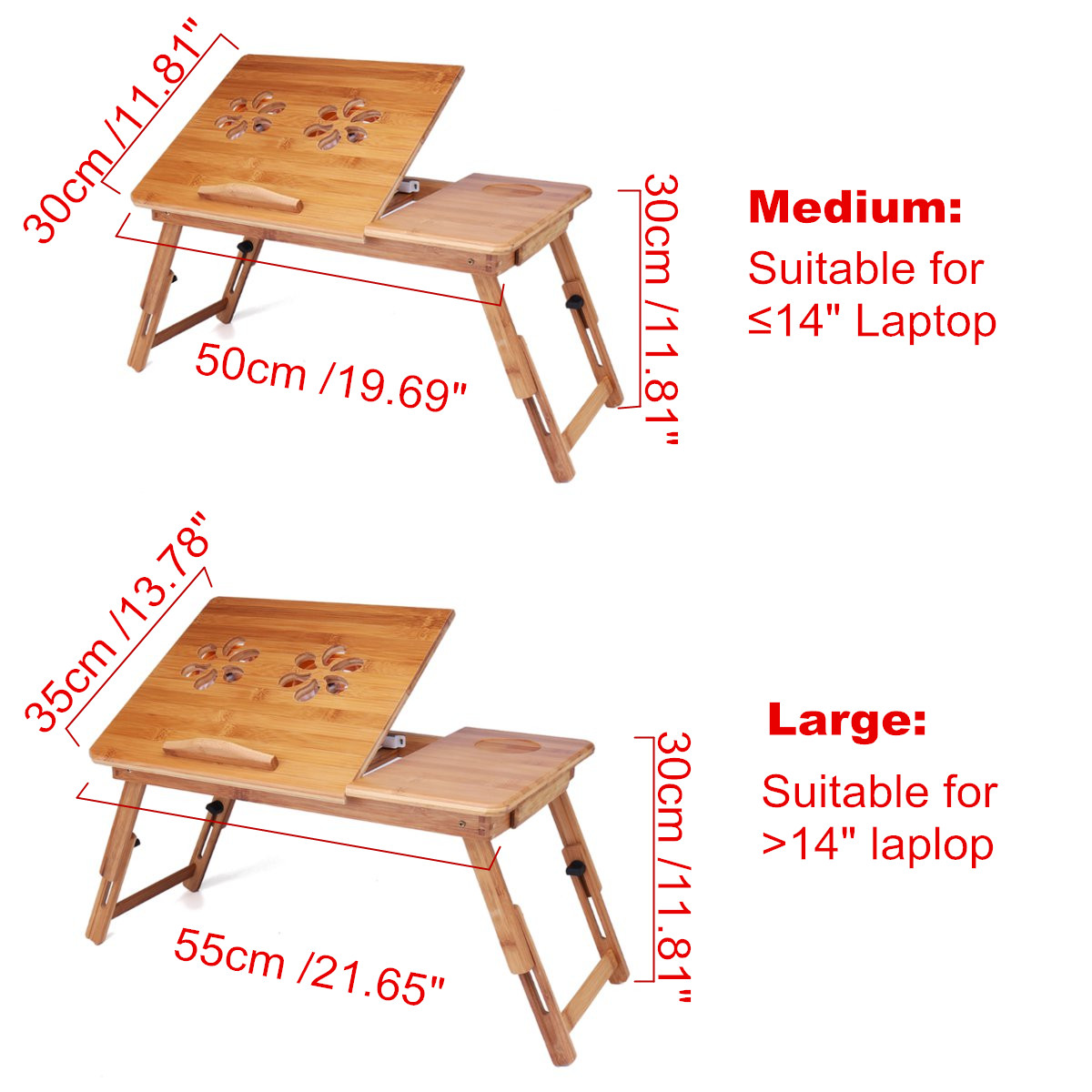 Portable Folding Lap Desk Bamboo Laptop Breakfast Tray Bed Table Stand Fan 13
